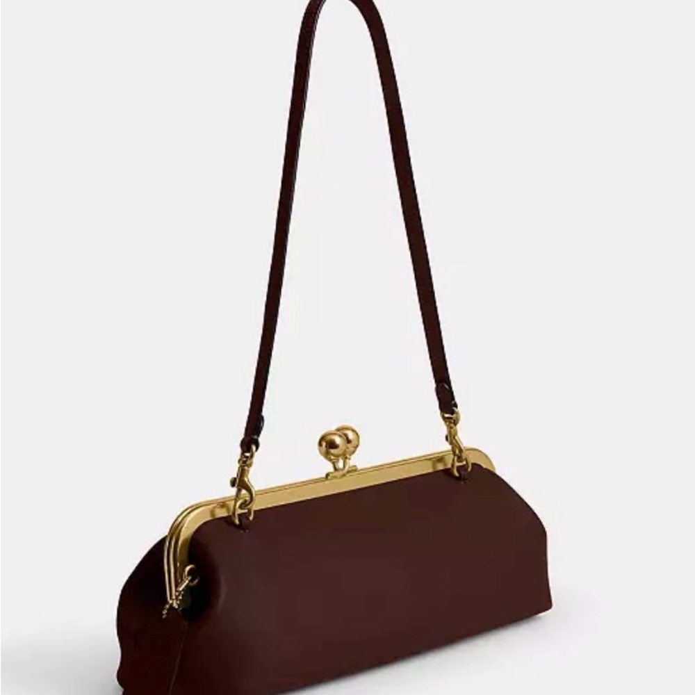 Coach Dark Brown Shoulder Bag with Gold Accents
